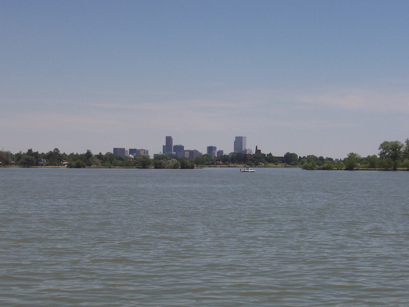 Sloan's Lake with downtown Denver skyline in the distance